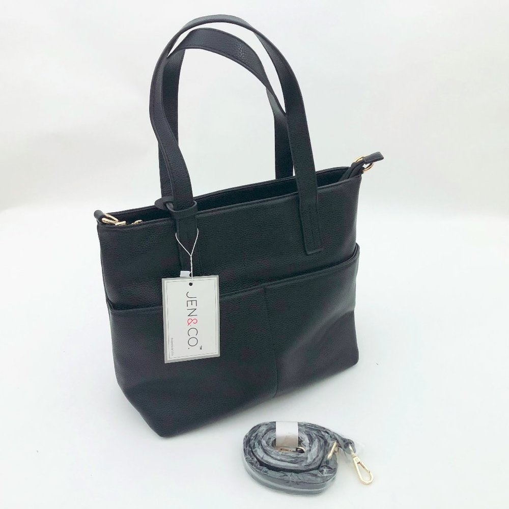 Jen and Co. Black Cassandra Double Pocket Tote Cross Body 10x13x5 inches - Picture 2 of 8